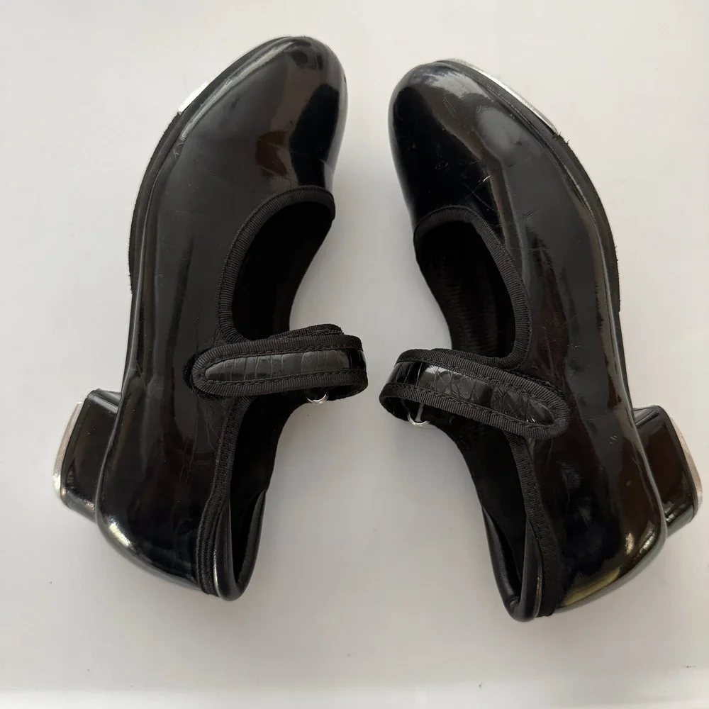 Girls Patent Leather Black Tap Dance Shoes Mary Jane 13C